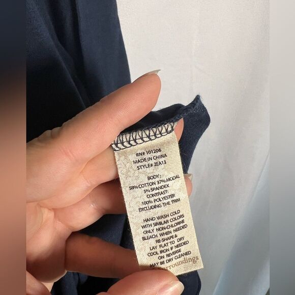 Soft Surroundings Womens XL Beaded V Neck 3/4 Mesh Sleeves Hem Dressy Navy Blue - Picture 2 of 8